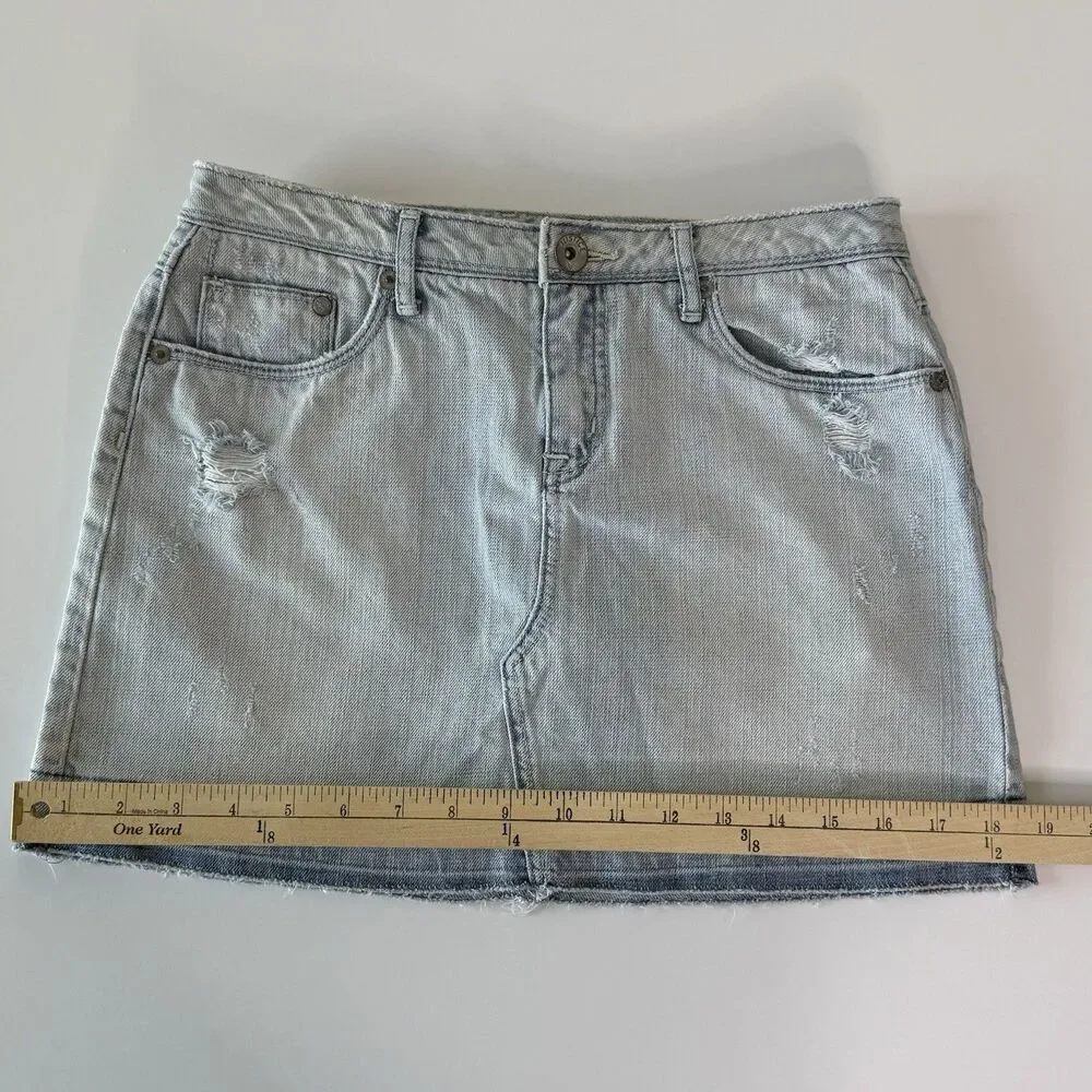 Justice Denim Skort Skirt Girls Size 16 Reg Light Wash Distressed Y2K VNTG